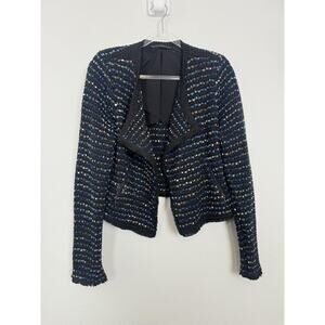 White House Black Market Cropped Boucle Jacket Womens Large Black Blue